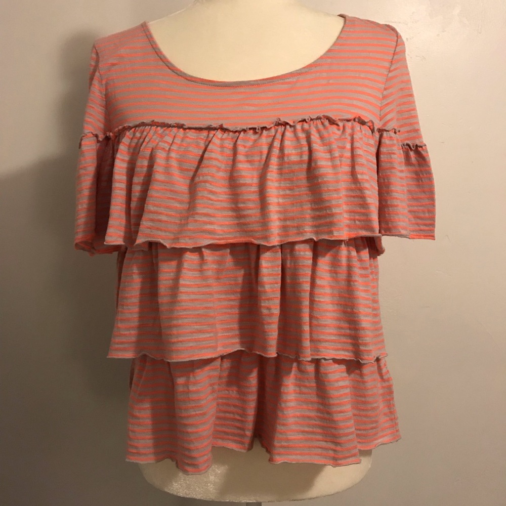 Anthropologie Postmark Ruffle Layer striped Top
